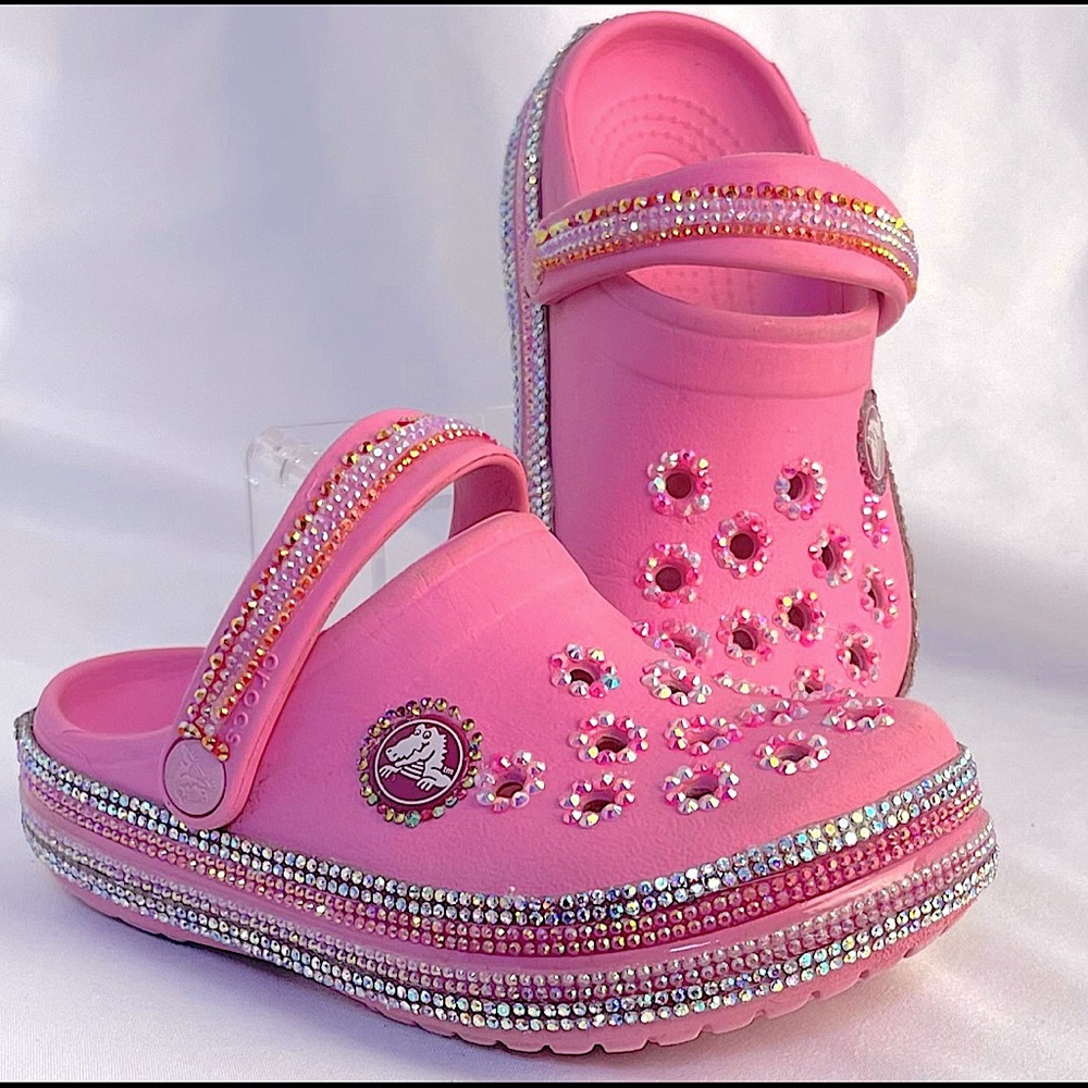 Custom One-Of-A-Kind Crocs Classic Clogs in Pink & AB Rhinestone Embellishments
